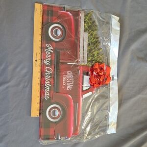 Red Plaid Christmas Truck Art Print